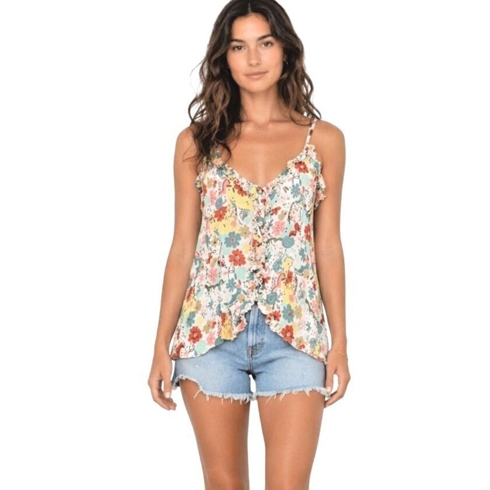 Vtg Y2K Silk Fairy Ruffle Top XS Asymmetric Hem Festival Boho Coquette Romantic‎